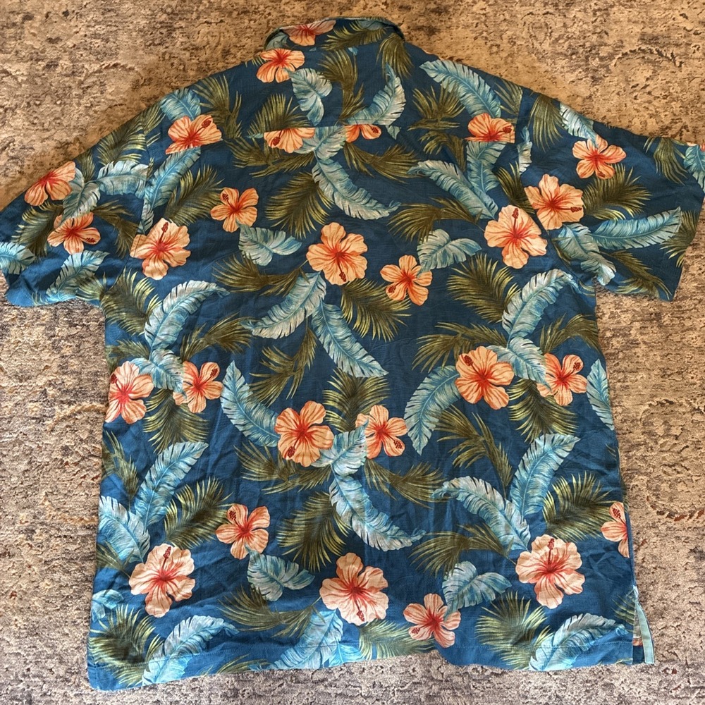 Tommy Bahama Island Zone 100% Silk Hawaiian Shirt Mens XL Blue Floral Tropical - Picture 7 of 7